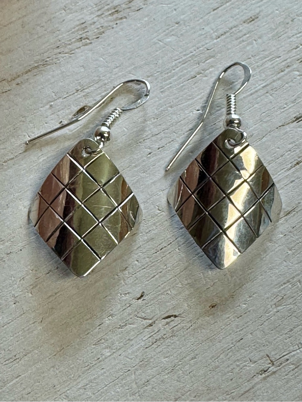 Navajo Felicity Etcitty Sterling Silver Geometric Design Drop Earrings